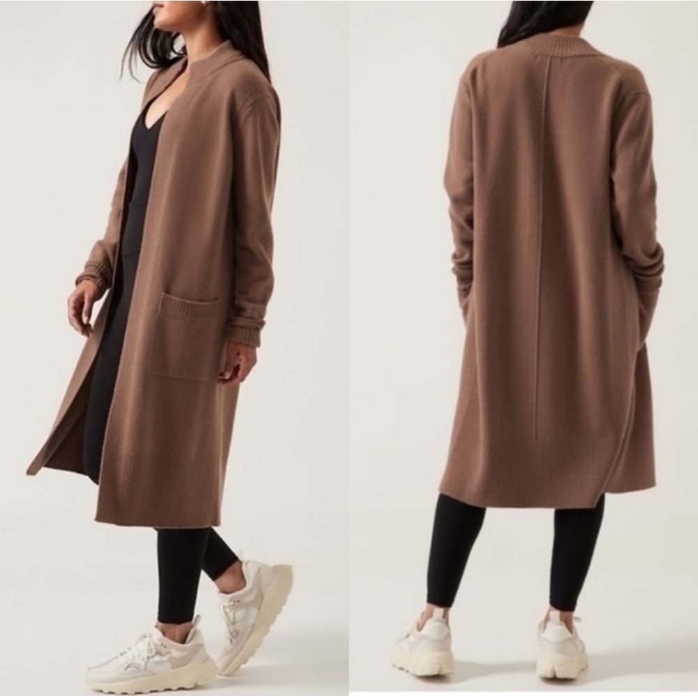Athleta Cashmere Blend Tan Open-Front Cardigan S/M